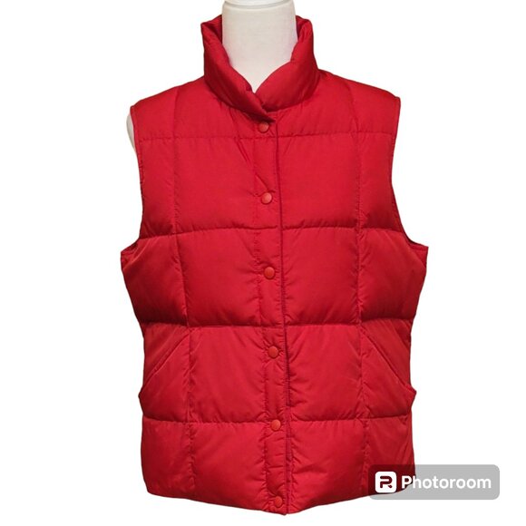 Lands' End Goose Down Snap Front Puffer Vest w Pockets Vibrant Red Sz M (10-12) - Picture 2 of 12